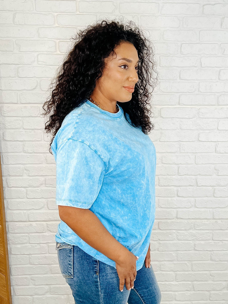 Casual Basic Drop Shoulder Oversized Tee in Deep Sky