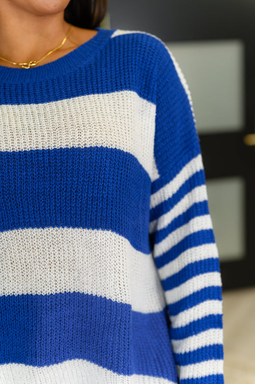 Casual Chaos Drop Shoulder Sweater in Royal Blue**