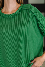 Catch Me Loungin’ Cable Ribbed Knit Top in Dark Green**