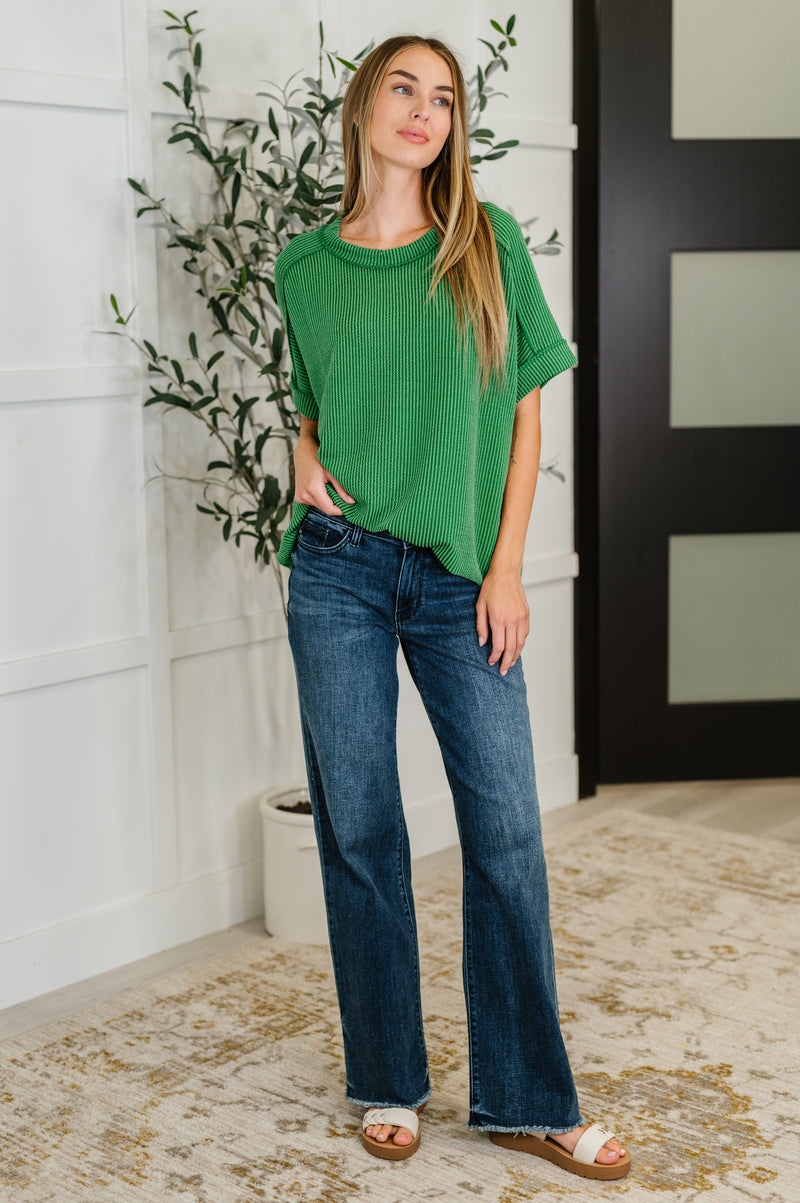 Catch Me Loungin’ Cable Ribbed Knit Top in Dark Green**