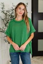 Catch Me Loungin’ Cable Ribbed Knit Top in Dark Green**