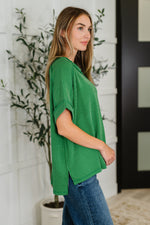 Catch Me Loungin’ Cable Ribbed Knit Top in Dark Green**