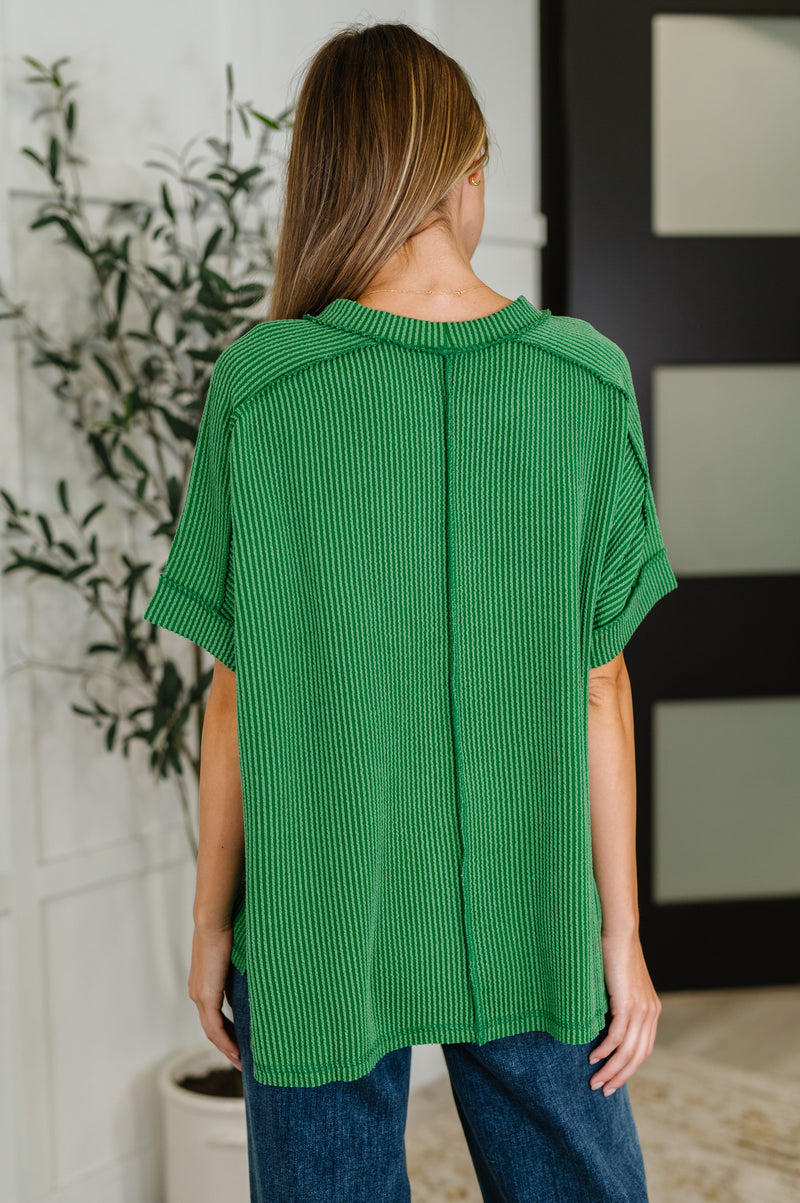 Catch Me Loungin’ Cable Ribbed Knit Top in Dark Green**