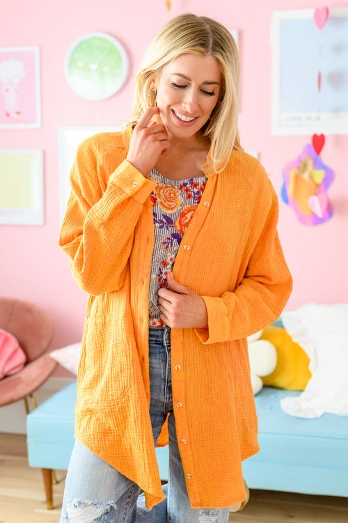 Corey Button Up Top In Tangerine Womens