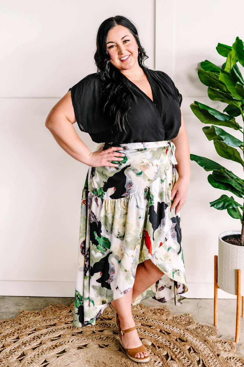 Silky Wrap Skirt In Fantasy Island Print