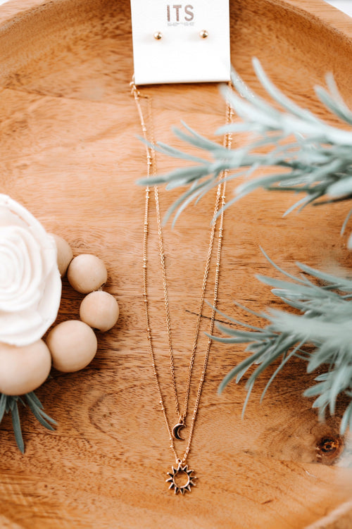 Over The Sun And Moon Layered Gold Necklace