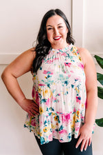 Tiered Tie Back Sleeveless Blouse In Easter Florals