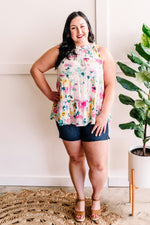 Tiered Tie Back Sleeveless Blouse In Easter Florals