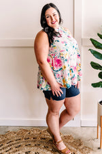 Tiered Tie Back Sleeveless Blouse In Easter Florals