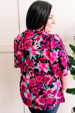 Black & Magenta Floral Angel Sleeve Blouse