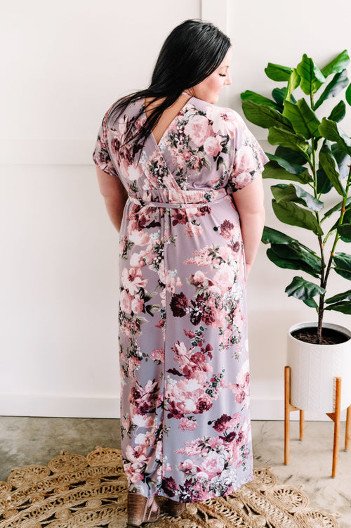 Belted Surplice Floral French Lilac Maxi Dress