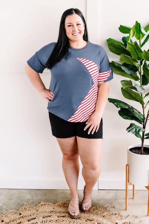 Star Patch Tee With Patriotic Stripes