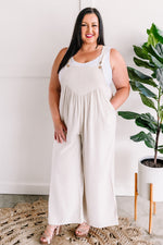 Shirring Detail Overalls In Heathered Oatmeal