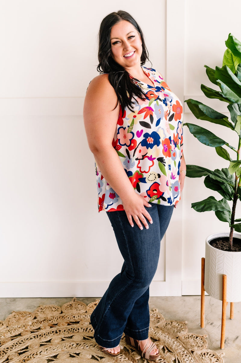 Sleeveless Blouse In Bright Florals