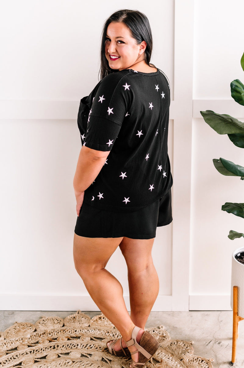 Star Print Pocket Tee In Black