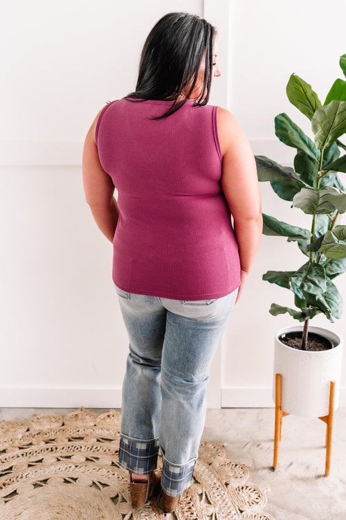 Sleeveless Top With Lace and Button Detail In Dark Raspberry