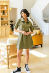 Darla Button Up Collared Dress In Olive Womens