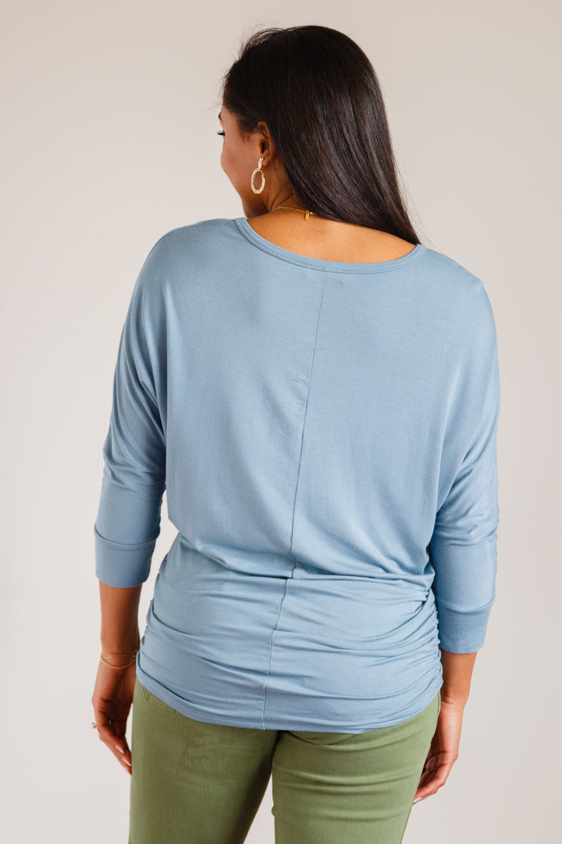 Daytime Boat Neck Top In Blue Gray Womens