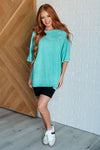 Don't Mind Me Mineral Wash Drop Shoulder Tee in Turquoise