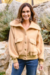 Dont Stress Oversized Collar Sherpa Jacket In Taupe Womens