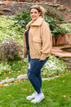 Dont Stress Oversized Collar Sherpa Jacket In Taupe Womens