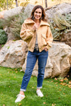 Dont Stress Oversized Collar Sherpa Jacket In Taupe Womens