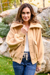 Dont Stress Oversized Collar Sherpa Jacket In Taupe Womens