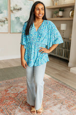 Dreamer Peplum Top in Blue and Teal Paisley