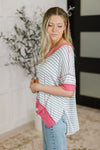 Dressed to Chill V-Neck Top in Heather/Grey/Ivory/Pink