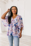 Fabled In Floral Draped Peplum Top Blue Womens