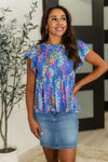 Flirt Alert Flutter Sleeve Top in Blue