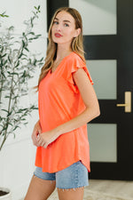 Flirtini Flutter Sleeve Top in Neon Coral