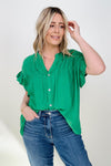 Woven Button Down Ruffle Sleeve Top Blouses