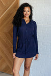 Getting Out Long Sleeve Hoodie Romper in Navy*