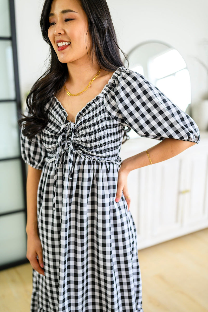 Greenville Gingham Midi Dress Womens