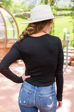 Here For It Long Sleeve Ribbed Crop Top Womens