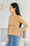 Hold Me Tight Ribbed Long Sleeve Top In Tan Womens