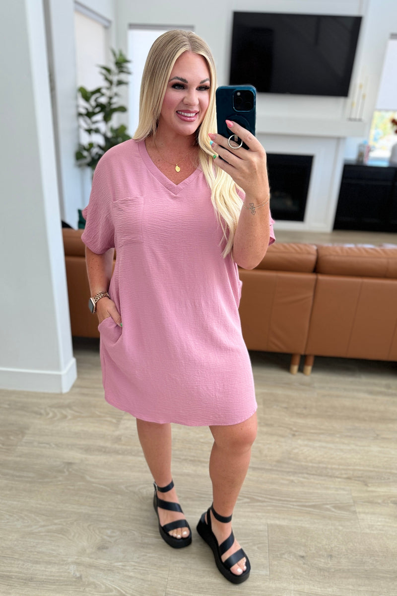 Go-Go Girl V-Neck T-Shirt Dress in Light Rose*