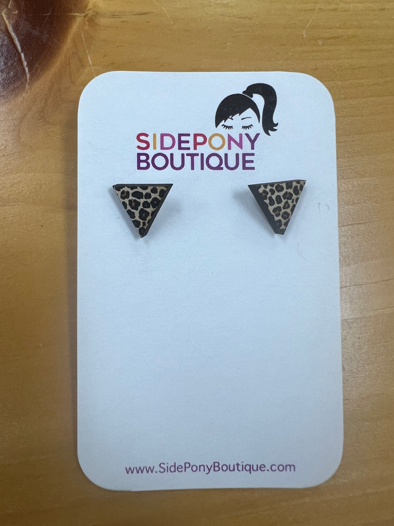 Triangle Leopard Wood Stud Earrings