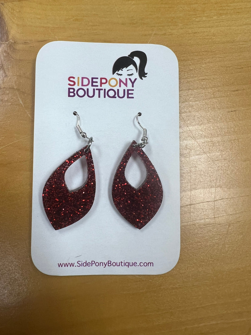 Red Glitter Tear Drop Dangle Earrings