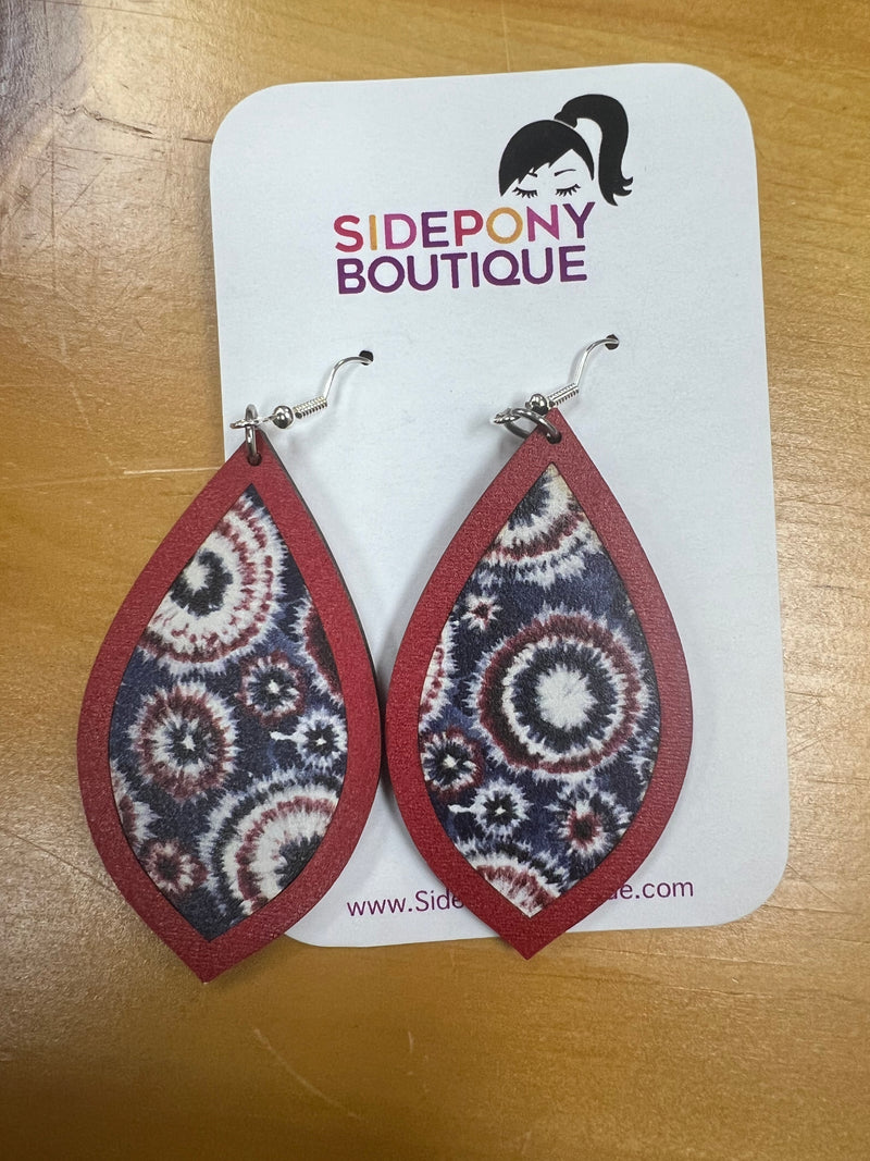 Red White & Blue Tie Dye Dangle Earrings