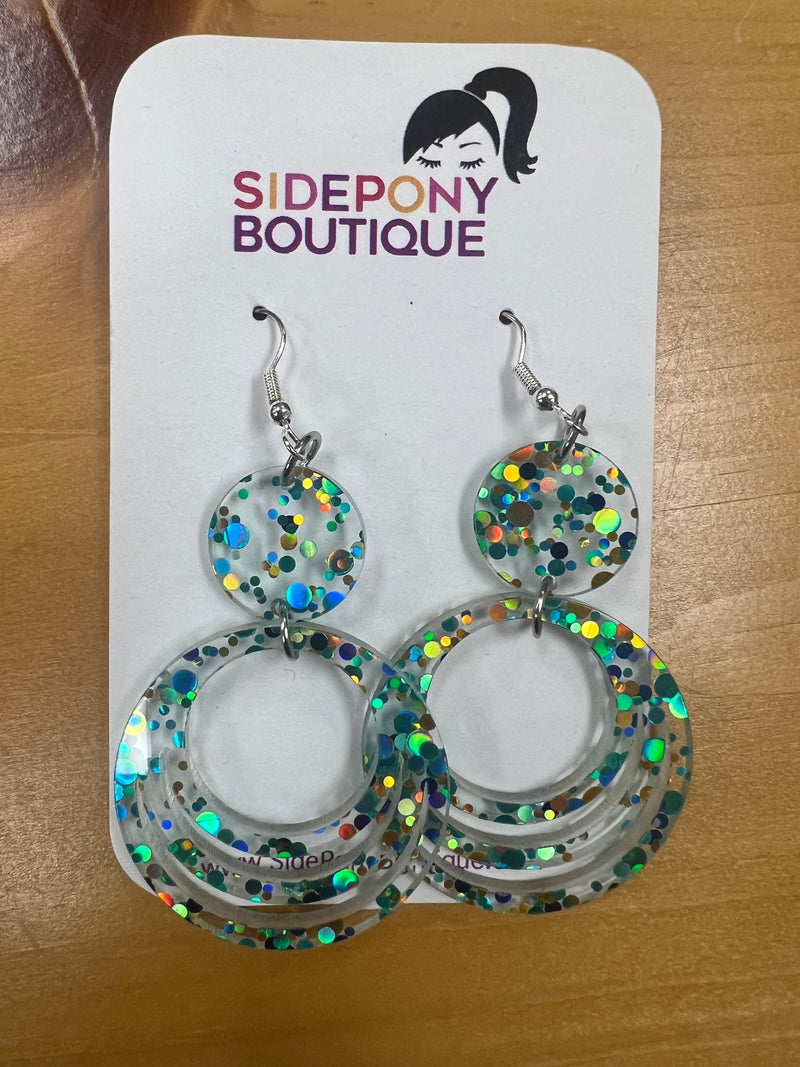 Triple Hoop Glitter Dangle Earrings