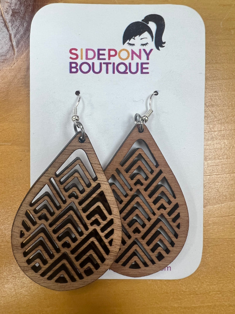 Wood Geometric Dangle Earrings