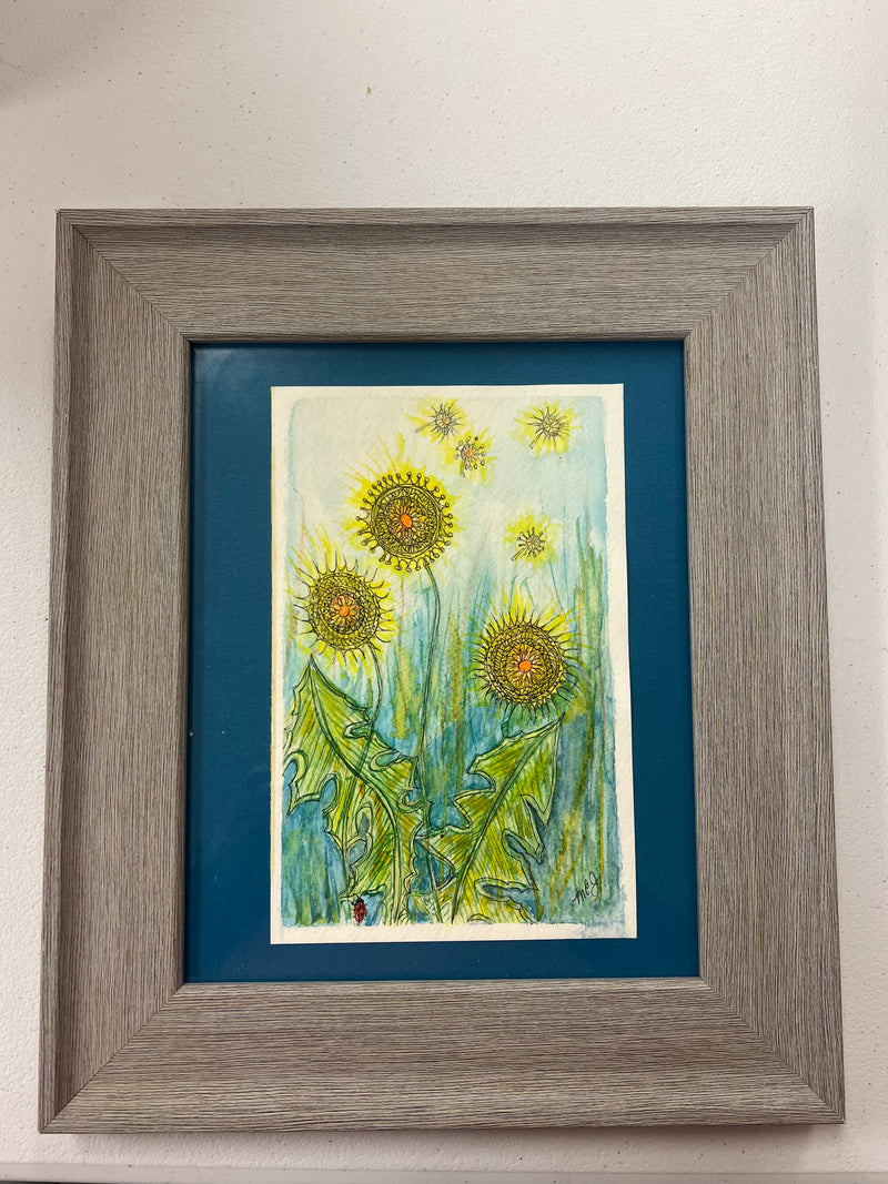 Dandelions Framed Original Watercolor