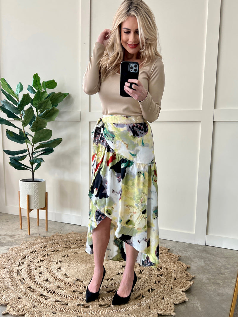 Silky Wrap Skirt In Fantasy Island Print