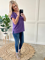 Royal Purple Pinned Sleeve Top With Side Slits