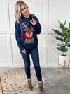 Crew Neck Reindeer Sweater In Navy