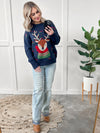 Crew Neck Reindeer Sweater In Navy