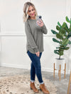 Ribbed Long Sleeve Top With Side Button Detail In Heathered Olive