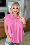 Pleat Detail Button Up Blouse in Pink Cosmos